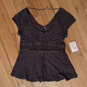 NWT Free People Lace Short Sleeve Top